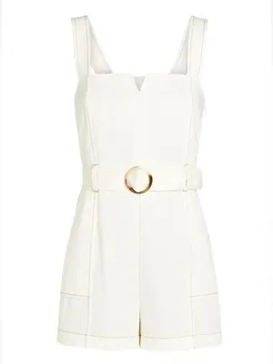 INTERMIX Stefanía Belted White Twill Denim Jean Romper thumbnail 2