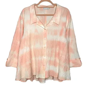 Habitat Clothes To Live In XL Peach Crinkle Textured Button Front Top Lagenlook thumbnail 1
