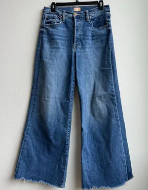 MOTHER Tomcat Roller Fray Healing Jar Solid Blue Wash Wide Leg Raw Hem Size 30 thumbnail 1