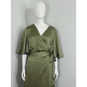 Six Stories Sage Green Satin Wrap Maxi Dress Women UK 22 Flutter Sleeve NWT $199 thumbnail 6