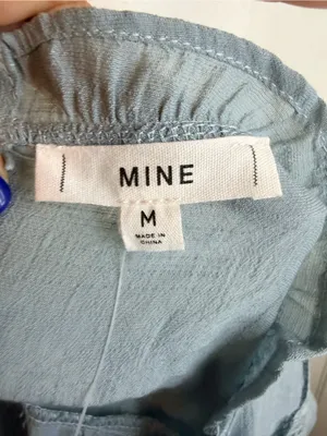 Mine Dusty Blue Lace Trim Blouse Short Sleeve Ruffle Neck Boho Women’s M thumbnail 11