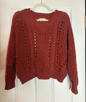 Altar'd State Britton Cable Sweater in red, XS thumbnail 1