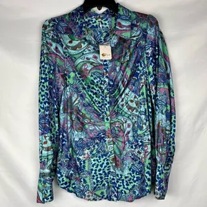 NWT Free People Paisley Animal Print Long Sleeve Button Down Large thumbnail 3