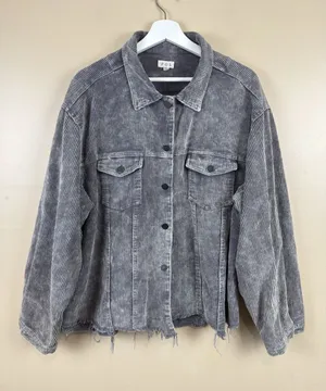 Pol Women’s Corduroy Button Distressed Gray Raw Hem Jacket Plus Size 3XL thumbnail 1