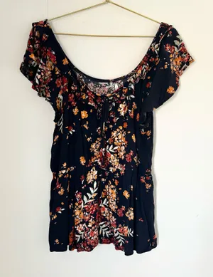 Maurices Floral Cinched Waist Ruffle Blouse thumbnail 1