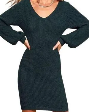 Lulus Heart Of Mine Black Sweater Dress Knit Balloon Sleeve Ribbed Mini thumbnail 1
