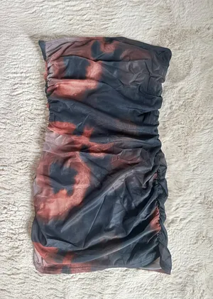 Women's Strapless Ruched Mini Dress, Lined Print Mesh thumbnail 3