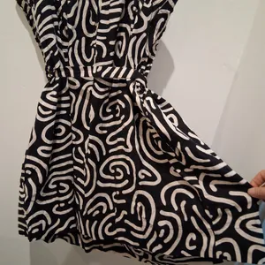 Banana Republic Factory Linen Blend Mini Dress Abstract Black/Beige sz M Pockets thumbnail 13