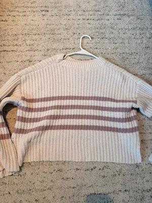 Pink Rose Cream and pink striped sweater thumbnail 3