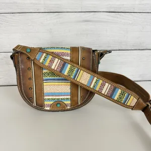 Tony Lama Woven Accent Colorful SaddleBag Leather Southwestern Crossbody‎ Purse thumbnail 11