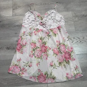 Y2K Victoria's Secret Pink Floral Rose Lace Babydoll Tank Sleepwear Medium 2002‎ thumbnail 3