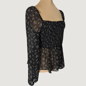 3230 | Ditsy Floral Smocked Peplum Blouse Black Cottagecore Coquette Women S thumbnail 4