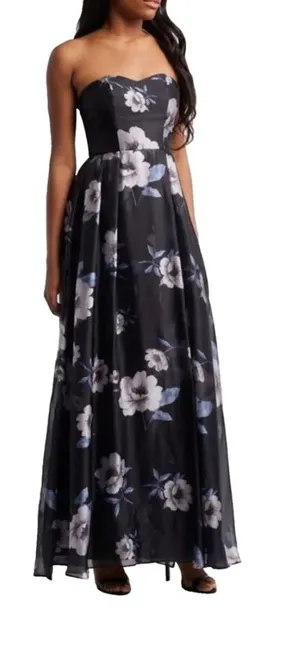 Lulus Regal Status Black Floral Print Strapless Maxi Dress thumbnail 1