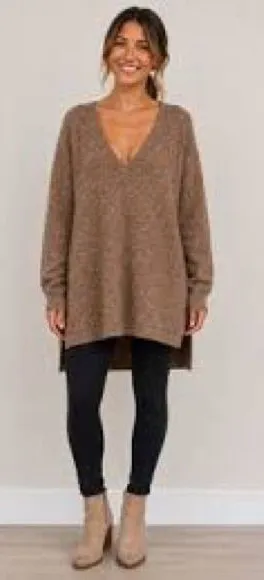 POL Slouchy Oversized V-neck Sweater thumbnail 1