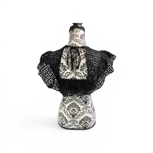 Urban Outfitters Eva Black Eyelet Ruffle Crop Top Sz-S thumbnail 2