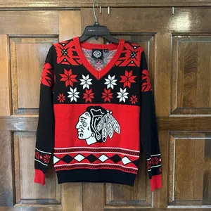 Chicago Blackhawks NHL Ugly Christmas Sweater Official‎ V Neck Women's Size M thumbnail 2