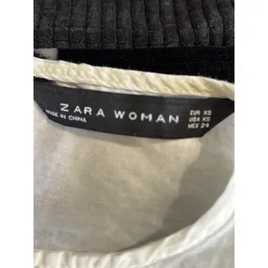 Zara Woman Ivory Embroidered‎ Floral Long Sleeve Keyhole Ruffle Blouse Size XS thumbnail 5