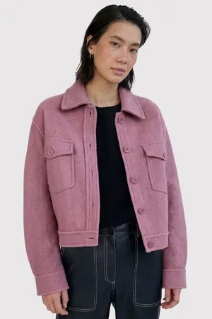 Aritzia Wilfred Free Womens Shirt Jacket Pink Autumn Merino Wool Shacket Small thumbnail 1