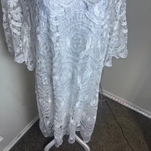 hlkodo White Floral Lace Shift Dress V-Neck Flutter Sleeve XL Cottagecore thumbnail 3