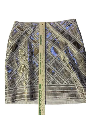 White House Black Market Metallic Sequin Diamond Skirt Womens 6 EUC Tan Gold thumbnail 8