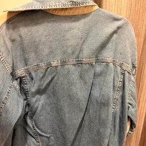 90s Old College Inn denim and tan patchwork colorblock button-down shirt. thumbnail 2