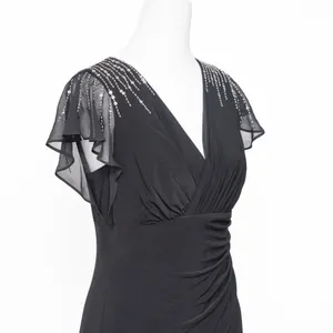 Adrianna Papell‎ Beaded Jersey Chiffon Flutter Sleeve Gown thumbnail 9
