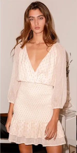 Lulus gold shimmer dot ruffle mini dress NWT size‎ small thumbnail 1