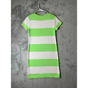 Polo Ralph Lauren Stripe T Shirt Dress Neon‎ Green White Pocket Women's Medium thumbnail 3