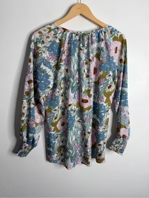 Boho Floral Flowy Peasant Top Smocked Sleeve Cottagecore Medium Romantic Prairie thumbnail 3