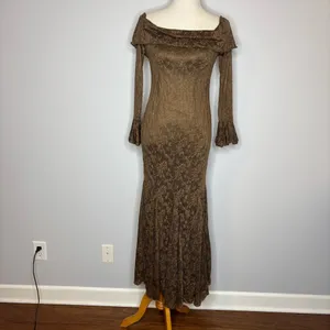 Fortunate One - Brown Here For Love Off Shoulder Mesh Maxi Dress thumbnail 3