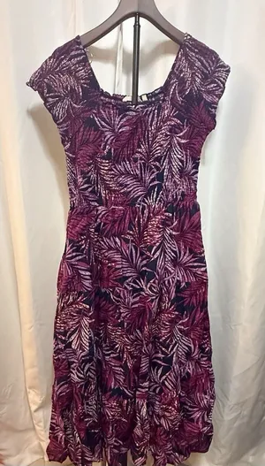 Soft Surroundings Purple Palm Print Smocked Bodice Tiered Maxi Dress Size Small thumbnail 1