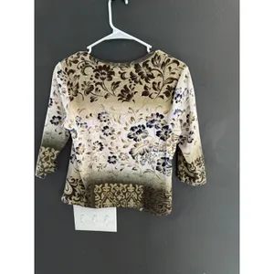 Womens Y2k Floral Sequin Fairy Knit Top Earth Tone Damask Print Scoop Neck L‎ thumbnail 3