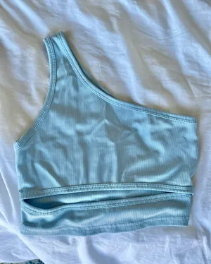 Blue One Shoulder Cut Out Crop Top thumbnail 1