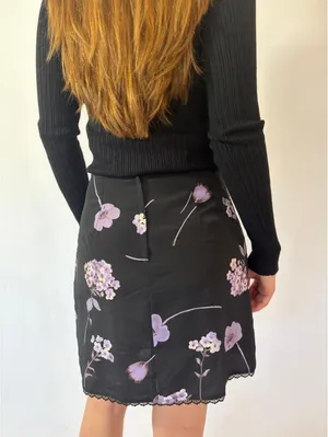 Dainty Black Purple Floral Mini Skirt thumbnail 4