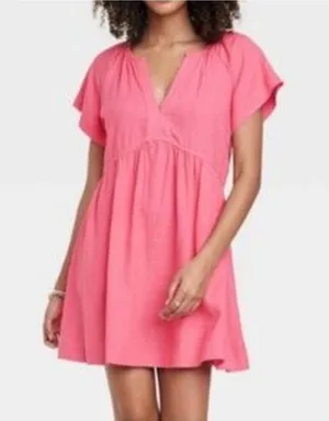 Universal Thread NWT Women's Pink Flutter Sleeve Mini Dress L thumbnail 1
