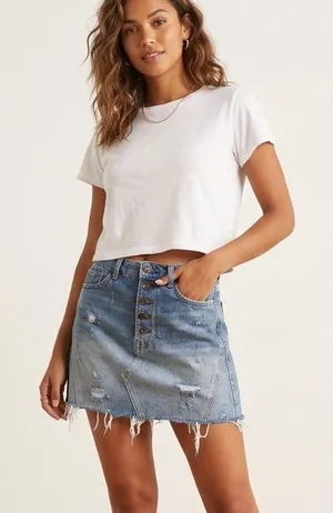 Free People We The Free Mini Jean Skirt Womens 27 Denim Distressed Button Fly thumbnail 1