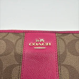 Coach Brown Pink Signature Coated Canvas Zip Wallet thumbnail 8