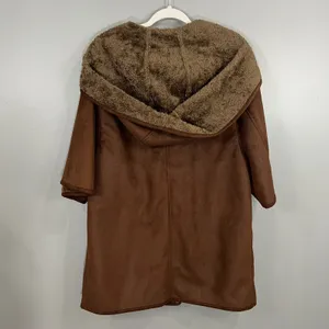 Zara Basic Womens Faux Suede Sherpa lined Hooded Trench Coat Size M 1/2 Sleeve thumbnail 5