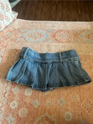 Edikted denim pleated low rise micro skirt skort preppy going out Y2K size Large thumbnail 6