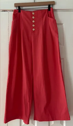 ALYA‎ Cotton Linen Blend Wide-Leg Cropped Pants Size Medium EUC Unused thumbnail 1