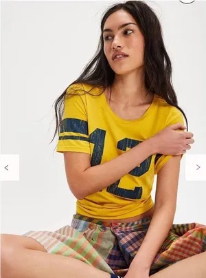 NWT‎ Free People Vintage Yellow Throwback Sports Tee M thumbnail 1