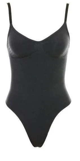 herslims Black Seamless Bodysuit Thong Womens Tummy Control Compression NWT thumbnail 1
