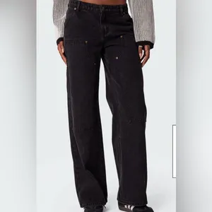 Edikted Ayla Low Rise Wide Leg Carpenter Jeans black wide leg medium thumbnail 3