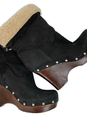 UGG women black leather platform clog Carnegie boots US 8 thumbnail 9