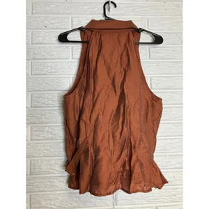 LOFT Sleeveless Top Women L Rust‎ Brown Excellent Buckle Halter Neck Blouse thumbnail 5