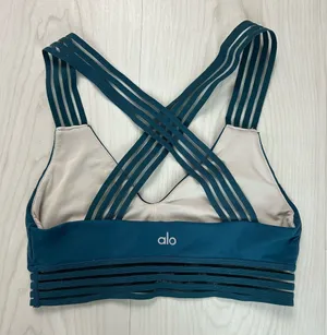 Alo Yoga Teal Blue Strappy Mesh Sports Bra Athletic Running Yoga Size XS thumbnail 1