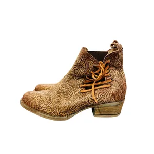 Circle G Women's Floral Embossed Leather Ankle Boots Brown Western Boho Size 10 thumbnail 3