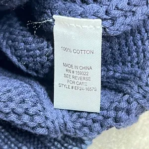 Evereve Distressed Cable Knit Cotton Sweater Navy Blue Sz M‎ EUC Fisherman thumbnail 4