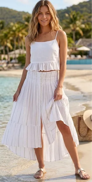 Dotti Rayon Swim Cover Up Skirt Size‎ Medium White Front Buttons NEW thumbnail 1