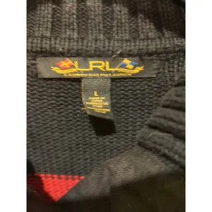 Ralph Lauren LRL Shawl Collar Sweater L Nautical Cotton Black Red Gold Buttons thumbnail 7